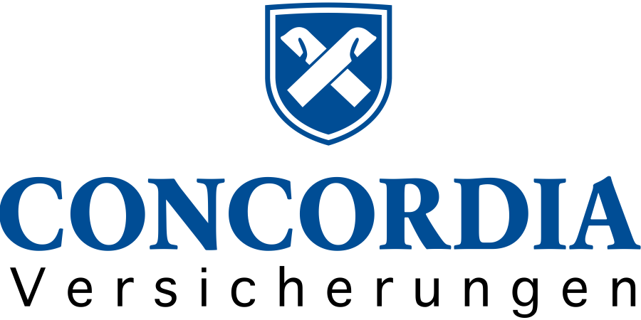 Logo der Concordia Versicherungs-Gesellschaft auf Gegenseitigkeit mit blauem Schild und Schriftzug.
